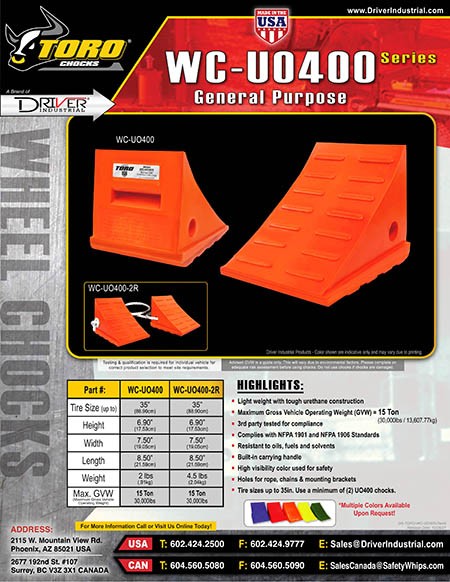 Driver Industrial Opco Llc Wc-Uo400 Wheel Chock||ds-Toro-Gp-Wc-Uo400series-Revh.Jpg||89||drvwcuo400||1289219
