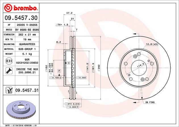Product of Brembo 09545731C02 Vented 1 Piece Brake Rotor