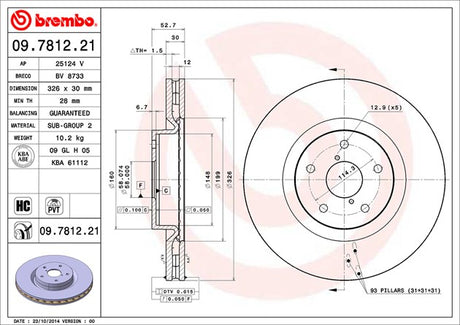 Product of Brembo 09781221C02 Vented 1 Piece Brake Rotor