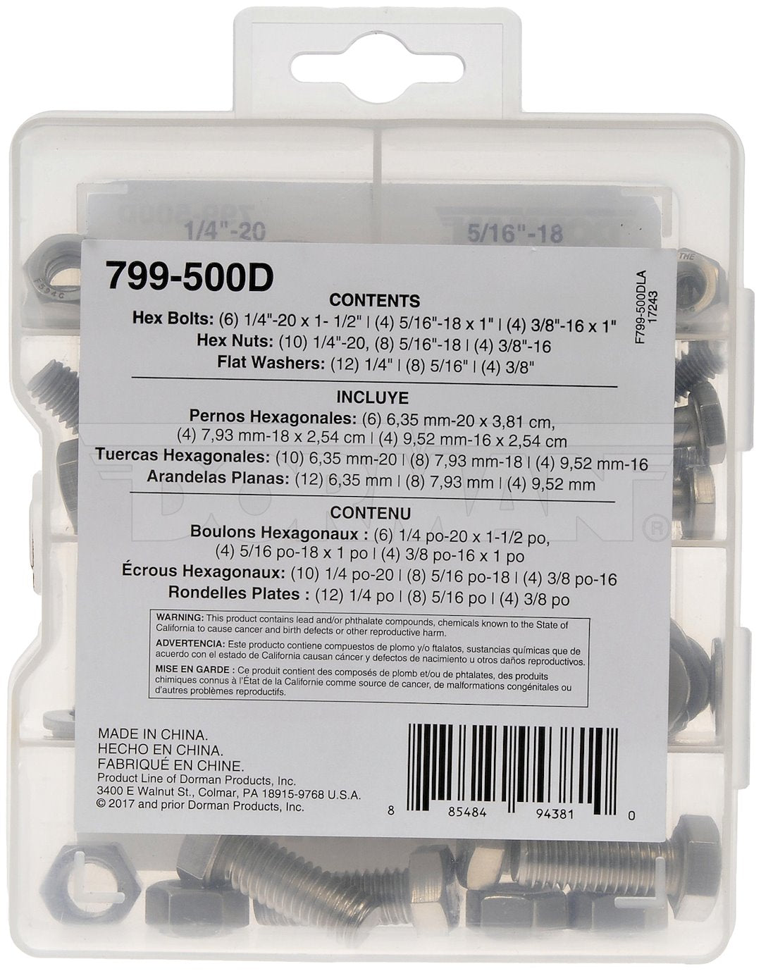 Dorman (Oe Solutions) 799-500d Fastener Assortment||799-500d-002.Jpg||87||d18799500d||863519