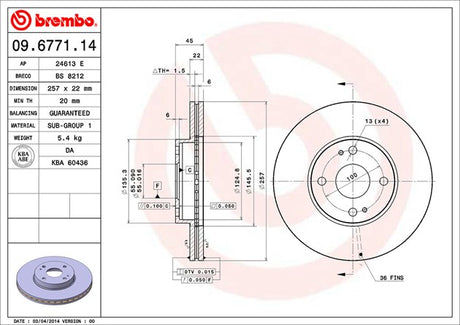 Product of Brembo 09677114C02 Vented 1 Piece Brake Rotor