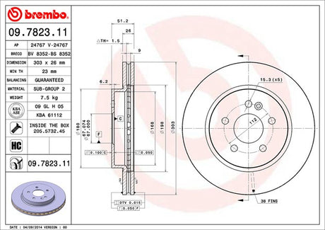 Product of Brembo 09782311C02 Vented 1 Piece Brake Rotor