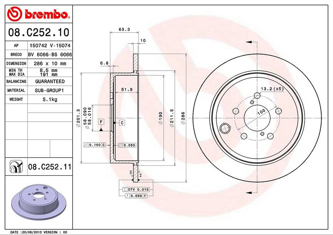 Product of Brembo 08C25211C02 Solid 1 Piece Brake Rotor