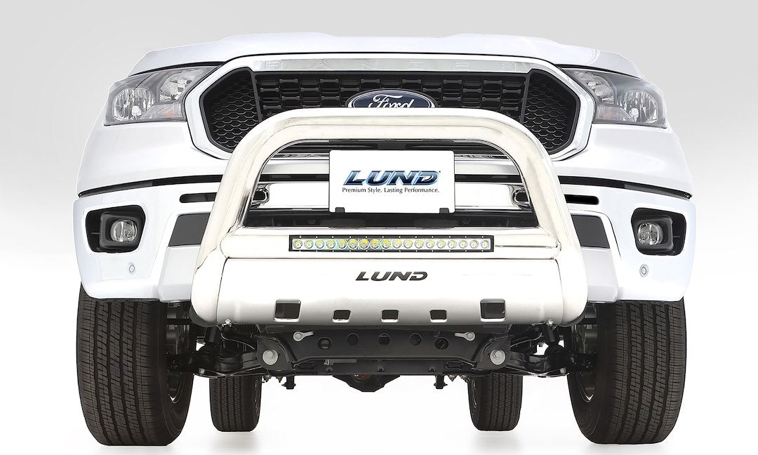 Product of Lund International 47021300 Bull Bar Polished 3-1/2 Inch Yes with skid plate