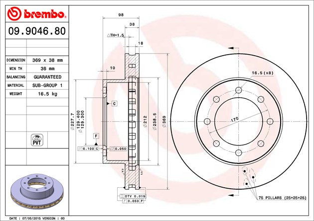 Product of Brembo 09904680C02 Vented 1 Piece Brake Rotor