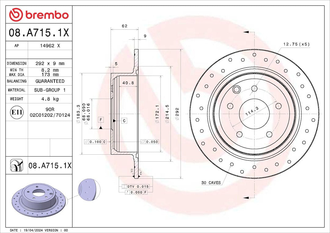 Brembo 08a7151xc02 Brake Rotor||08a7151xc02_3.Jpg||88||brm08a7151x||1684136