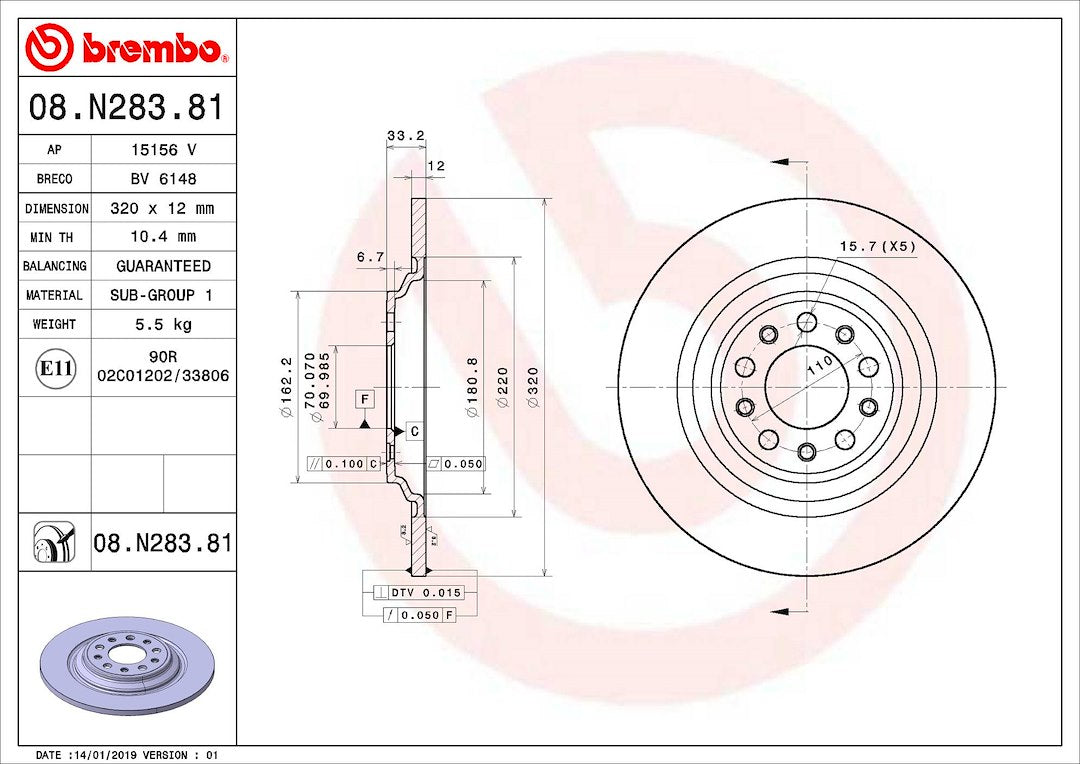 Product of Brembo 08N28381C02 Solid 1 Piece Brake Rotor