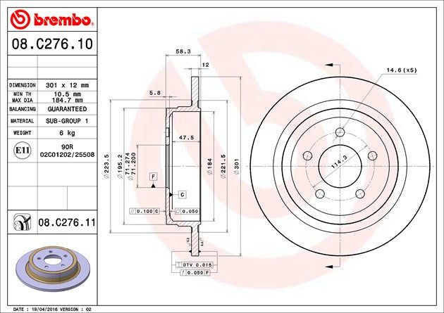 Product of Brembo 08C27611C02 Solid 1 Piece Brake Rotor