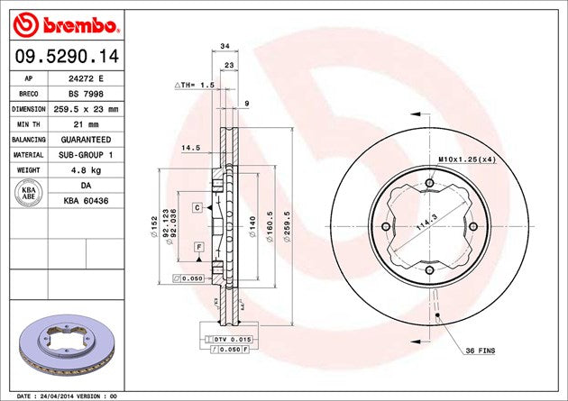 Product of Brembo 09529014C02 Vented 1 Piece Brake Rotor