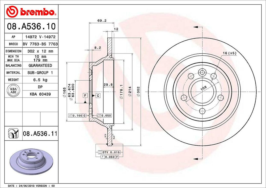 Product of Brembo 08A53611C02 Solid 1 Piece Brake Rotor