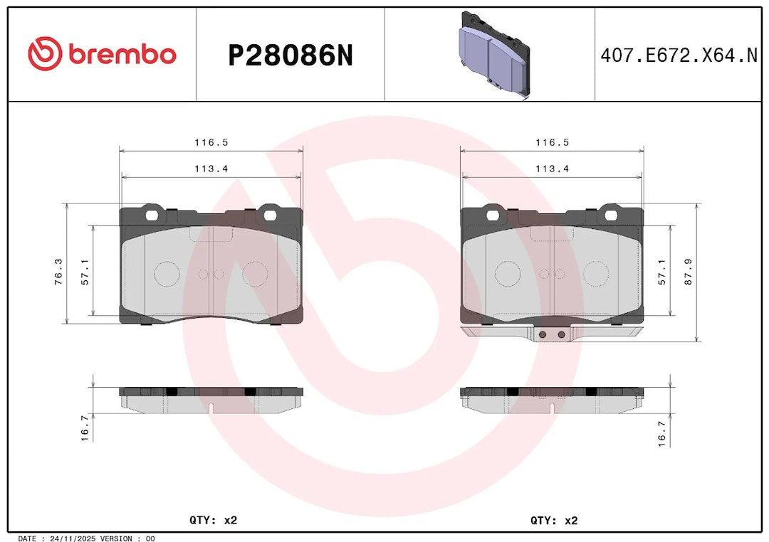 Brembo P28086n Brake Pad||p28086n_2.Jpg||86||brmp28086n||2091704