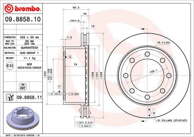 Product of Brembo 09885811C02 Vented 1 Piece Brake Rotor
