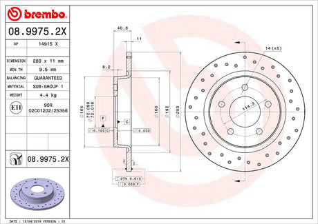 Product of Brembo 0899752XC02 Xtra Solid Cross Drilled 1 Piece Brake Rotor