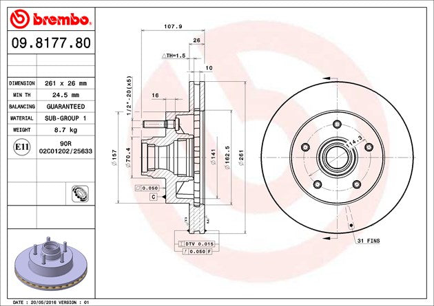 Product of Brembo 09817780C02 Vented 1 Piece Brake Rotor