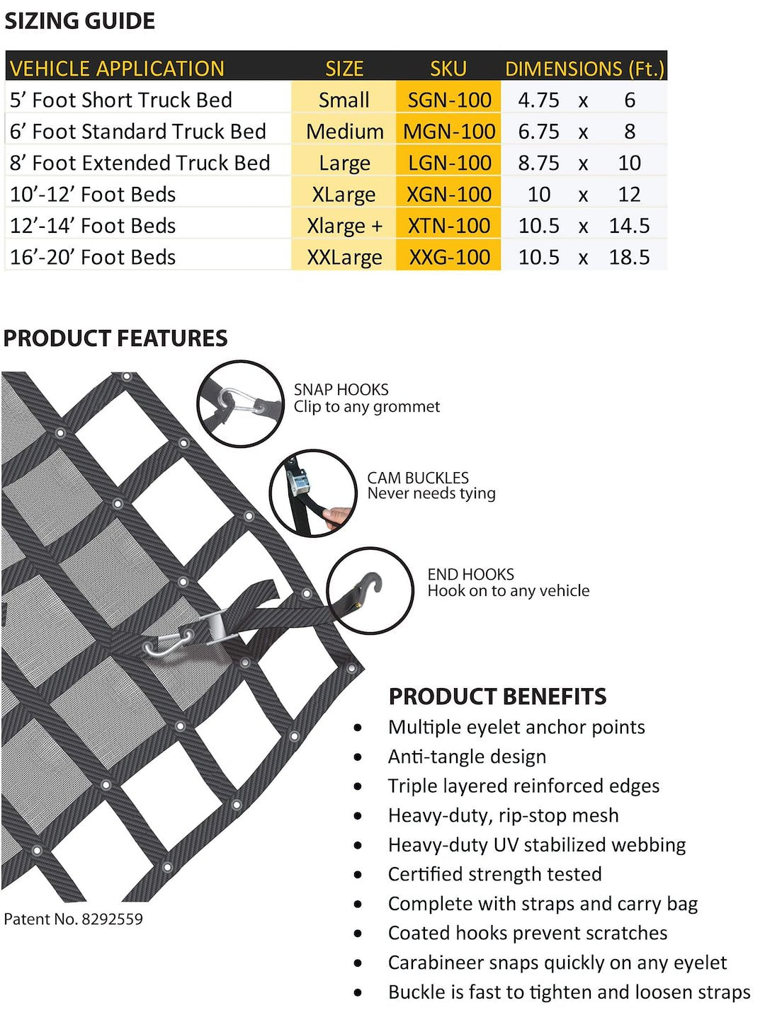 Gladiator Cargo Nets Xgn-100 Exterior Cargo Net||||93||glaxgn100||2020072