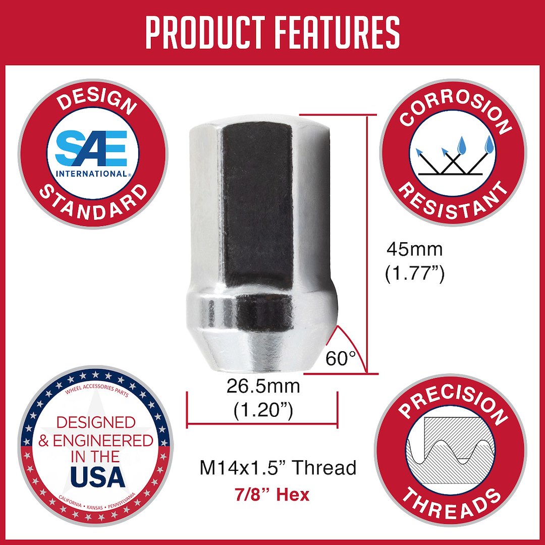Product of Coyote Wheel Accessories 53K648L 60 Degree Conical 14x1.5 Lug Nut