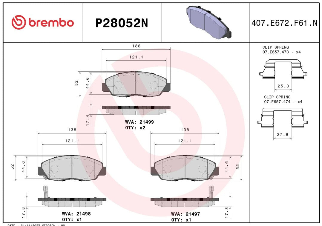 Brembo P28052n Brake Pad||p28052n_2.Jpg||86||brmp28052n||2091574