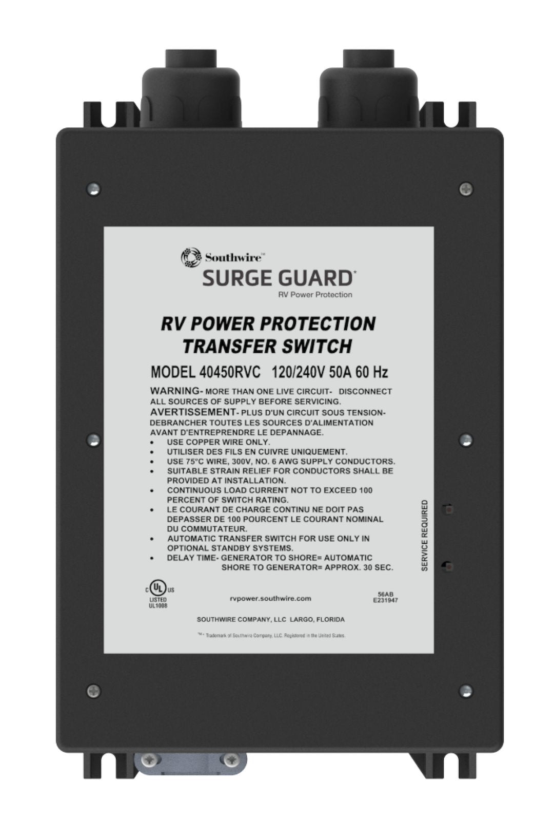 Southwire Corp. 40450rvc3 Power Transfer Switch||40450 Render 3.Jpg||85||t6d40450rvc3||1216591