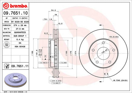 Product of Brembo 09765111C02 Vented 1 Piece Brake Rotor