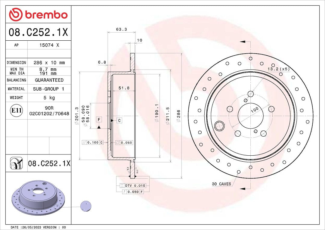Brembo 08c2521xc02 Brake Rotor||08c2521xc02.Jpg||85||brm08c2521x||1684159