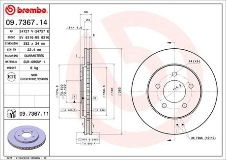 Product of Brembo 09736711C02 Vented 1 Piece Brake Rotor