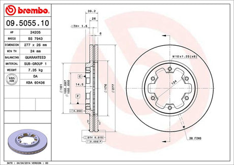 Product of Brembo 09505510C02 Vented 1 Piece Brake Rotor