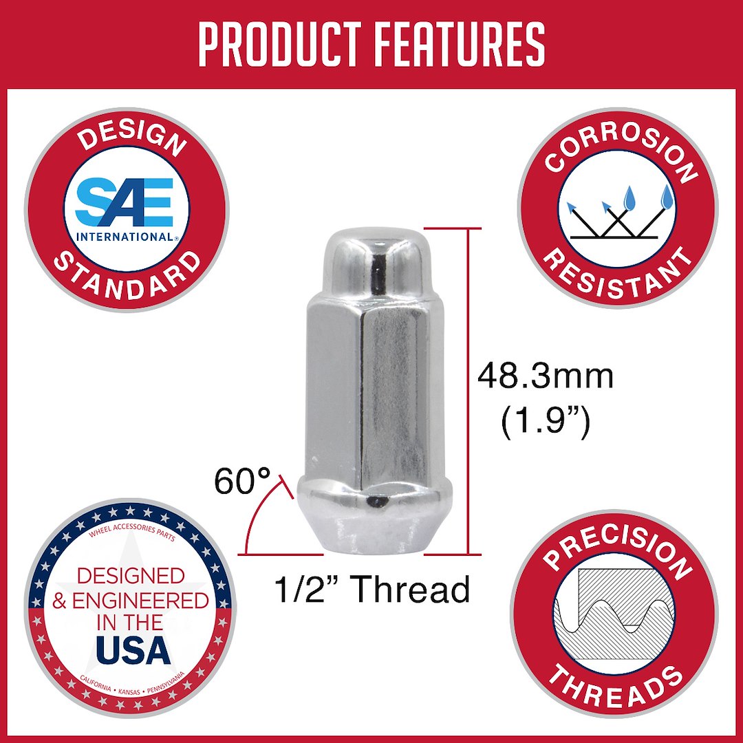 Product of Coyote Wheel Accessories 70K542 60 Degree Conical Bulge 1/2x20 Lug Nut