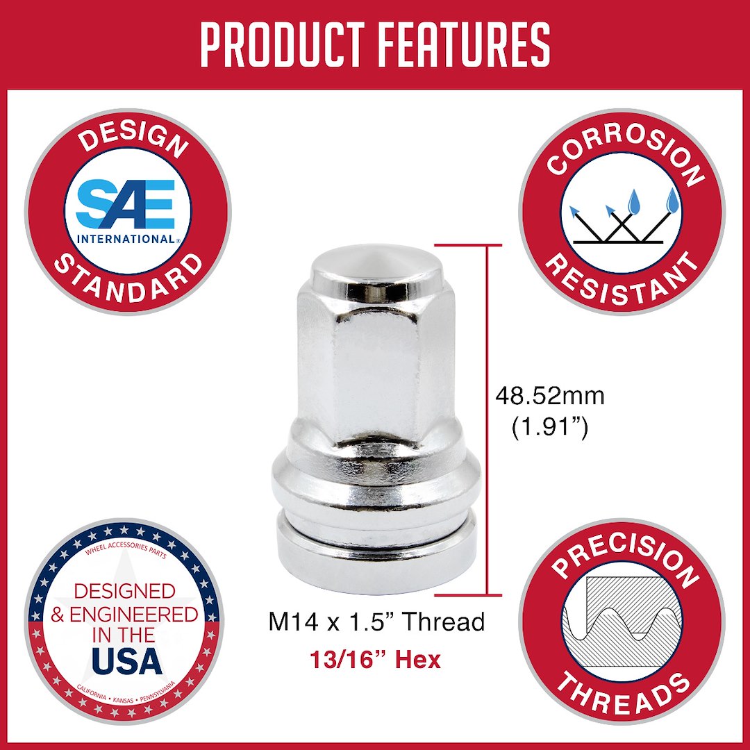 Product of Coyote Wheel Accessories 86K848 60 Degree Conical 14x1.5 Lug Nut