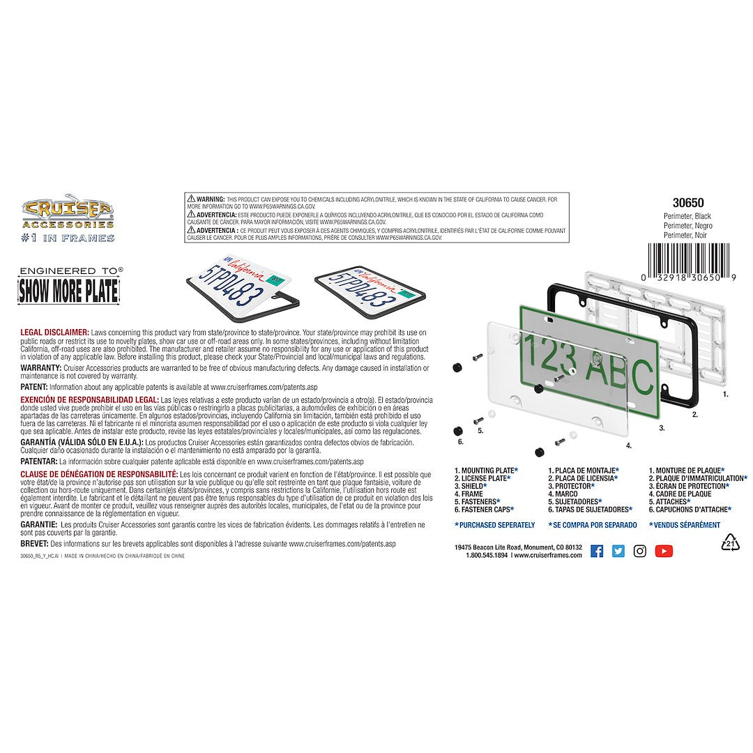 Cruiser 30650 License Plate Frame||30650_P02-Perimeter_Black-Backpack.Jpg||87||c3430650||1222597