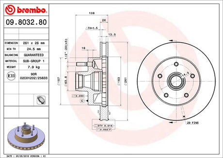 Product of Brembo 09803280C02 Vented 1 Piece Brake Rotor