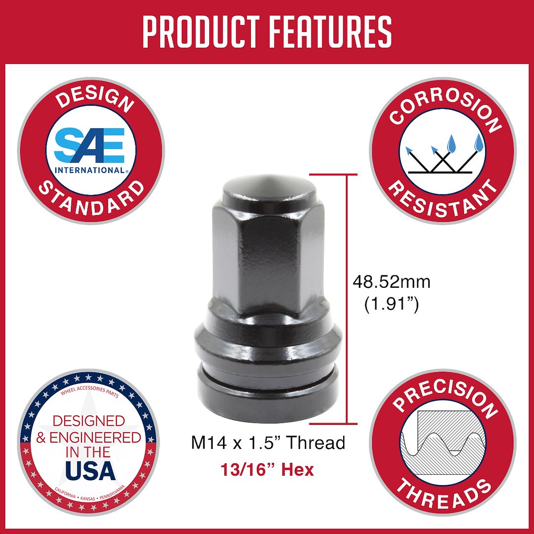 Product of Coyote Wheel Accessories 86K848BLK 60 Degree Conical 14x1.5 Lug Nut