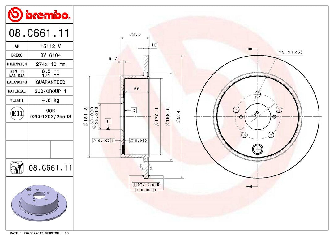 Product of Brembo 08C66111C02 Solid 1 Piece Brake Rotor
