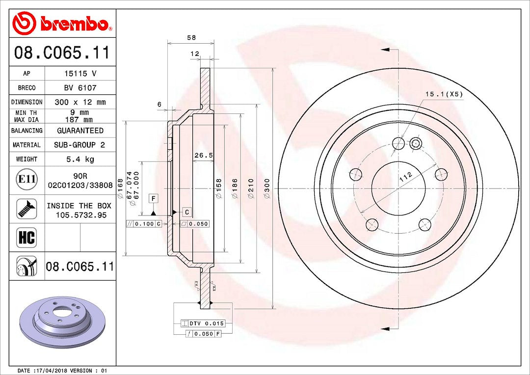 Product of Brembo 08C06511C02 Solid 1 Piece Brake Rotor