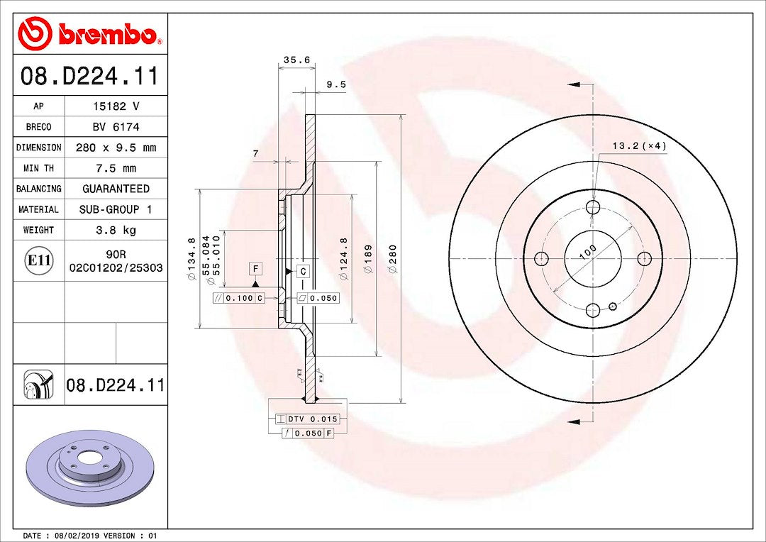 Product of Brembo 08D22411C02 Solid 1 Piece Brake Rotor
