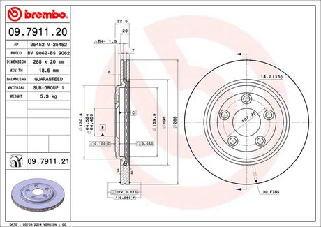 Product of Brembo 09791121C02 Vented 1 Piece Brake Rotor
