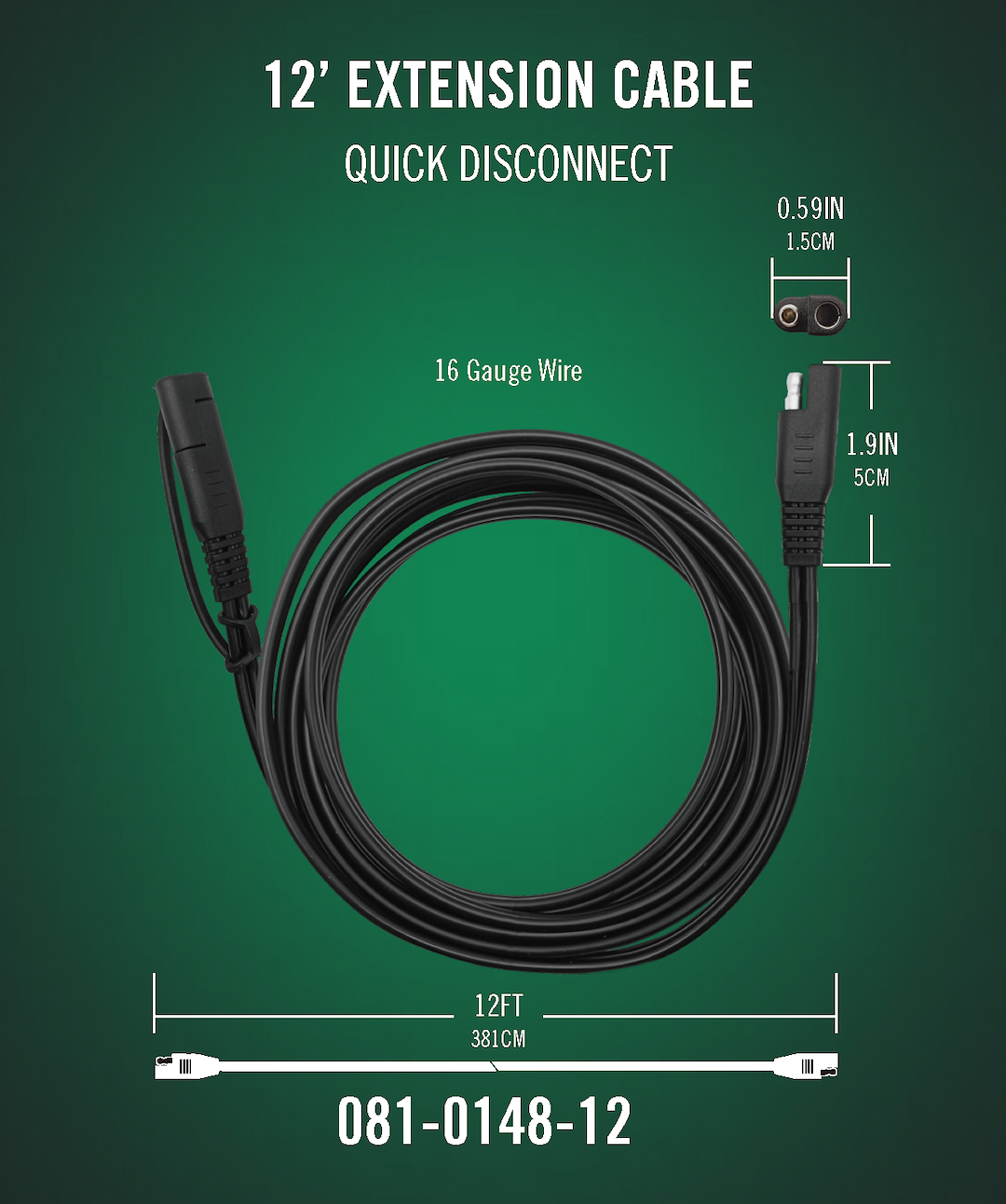 Battery Tender 081-0148-12 Battery Charger Cable Extension||081-0148-12 12 Extension Cable Item Drawing 20241018.Png||87||b72081014812||1682830