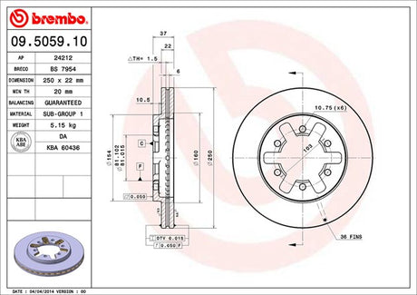Product of Brembo 09505910C02 Vented 1 Piece Brake Rotor