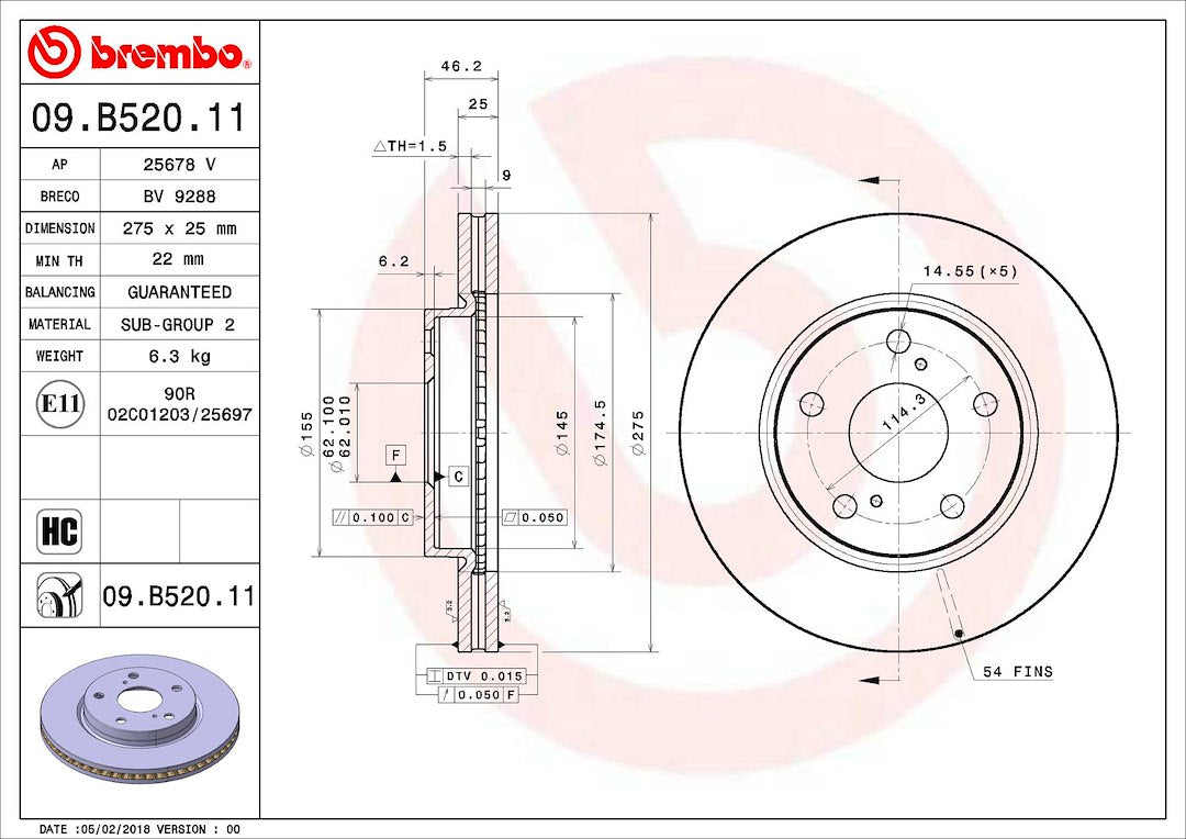 Brembo 09b52011c02 Brake Rotor||09.B520.11_2.Jpg||87||brm09b52011||1337675