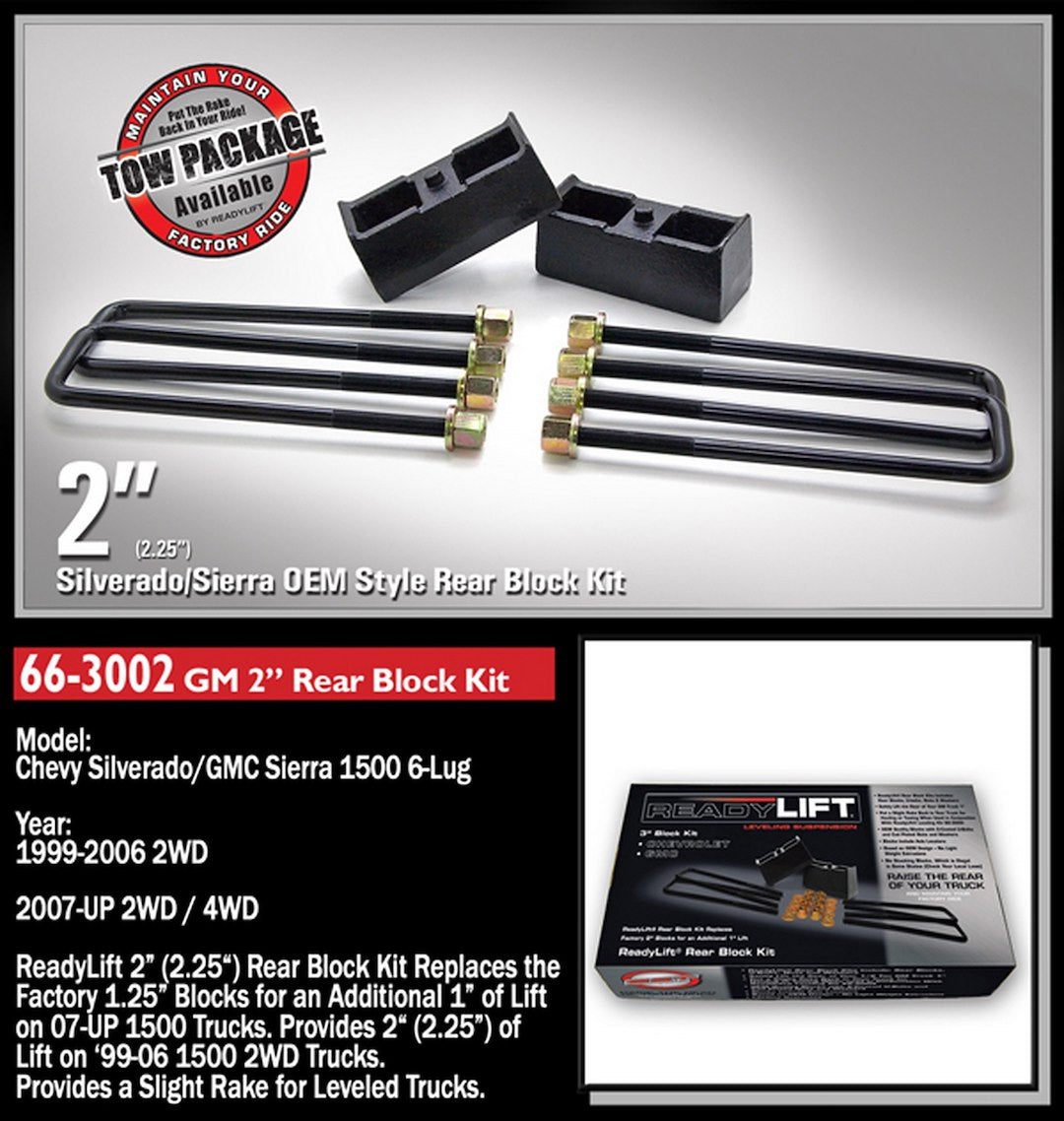 Readylift 66-3002 Leaf Spring Block Kit||66-3002chevysilveradogmcsier.Jpg||86||r90663002||1353936