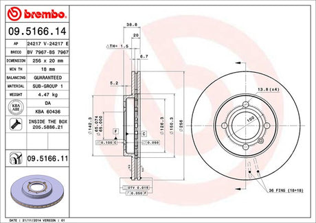 Product of Brembo 09516611C02 Vented 1 Piece Brake Rotor