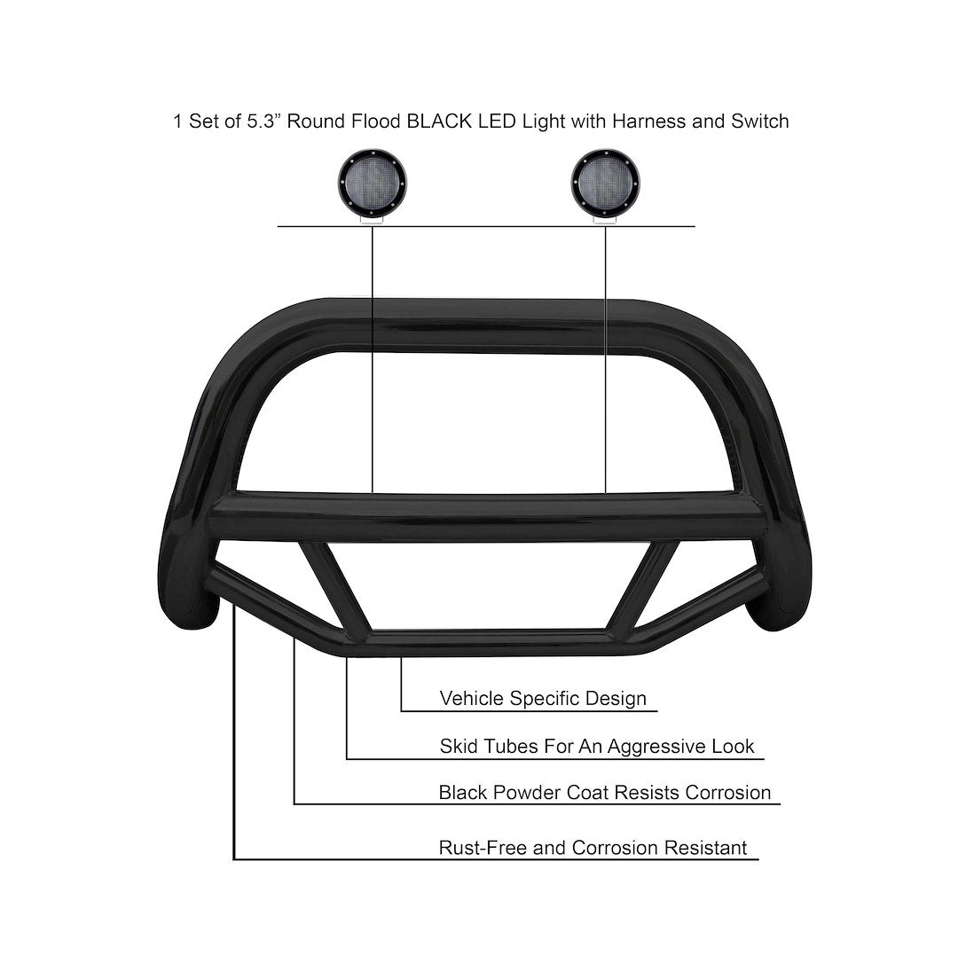 Product of Black Horse Offroad MBB-HOB3301-PLFB Bull Bar  with skid plate