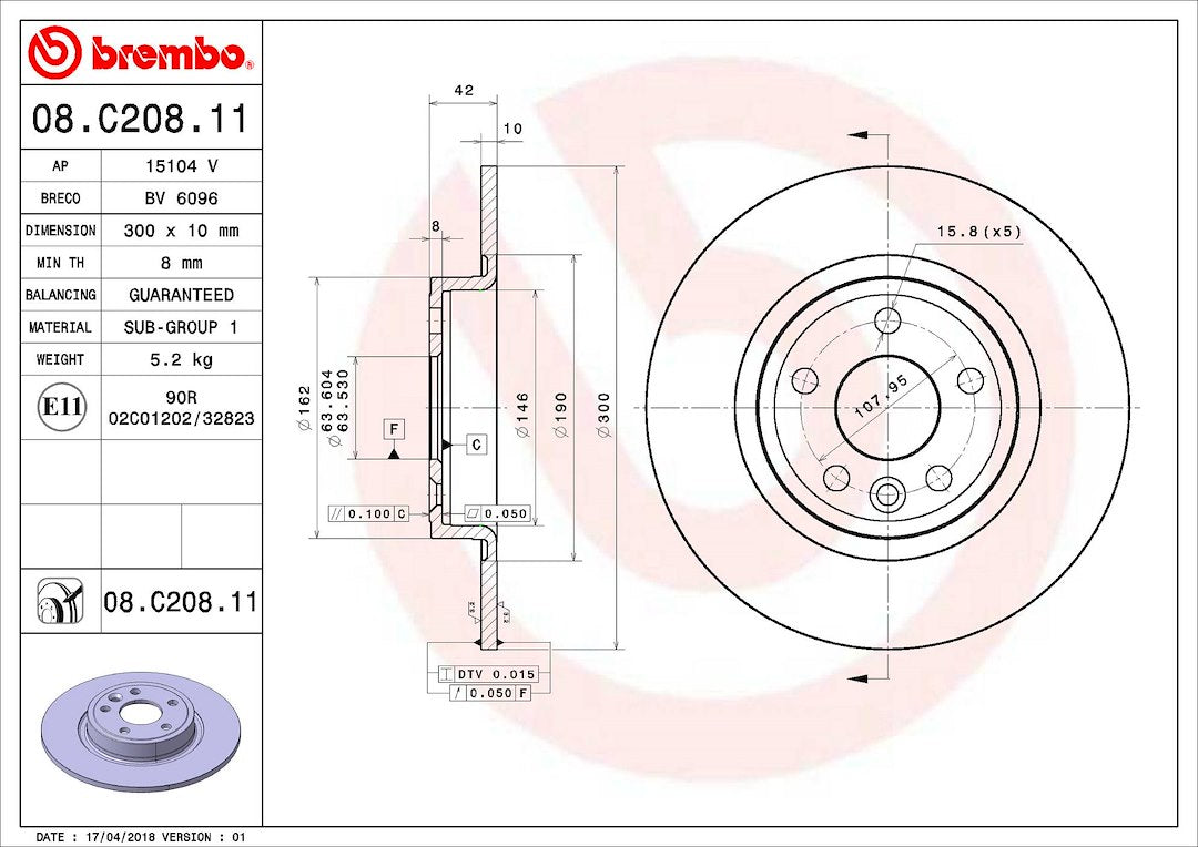 Product of Brembo 08C20811C02 Solid 1 Piece Brake Rotor