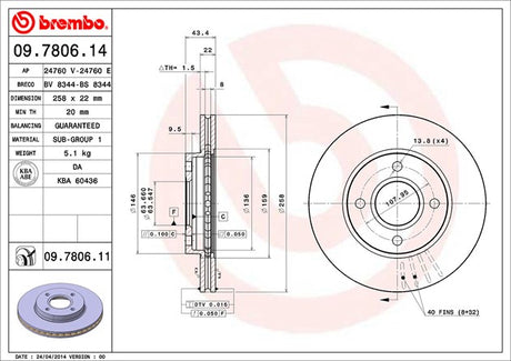 Product of Brembo 09780611C02 Vented 1 Piece Brake Rotor