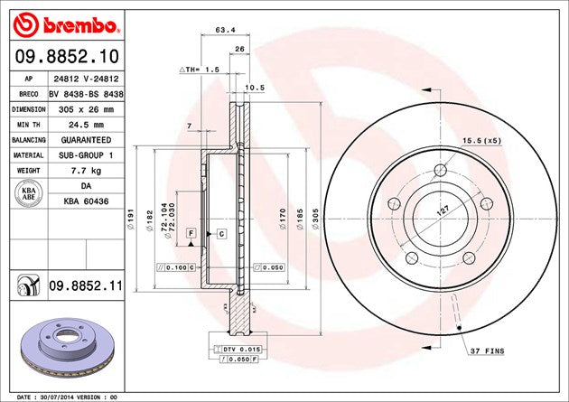 Product of Brembo 09885211C02 Vented 1 Piece Brake Rotor