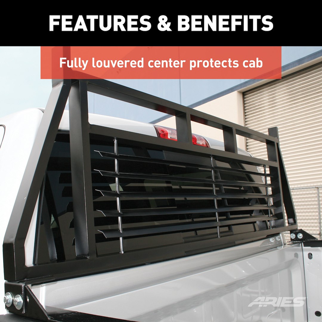 Product of Aries 111002 Bolt-On Black Semi Gloss Powder Coated Louvered Headache Rack