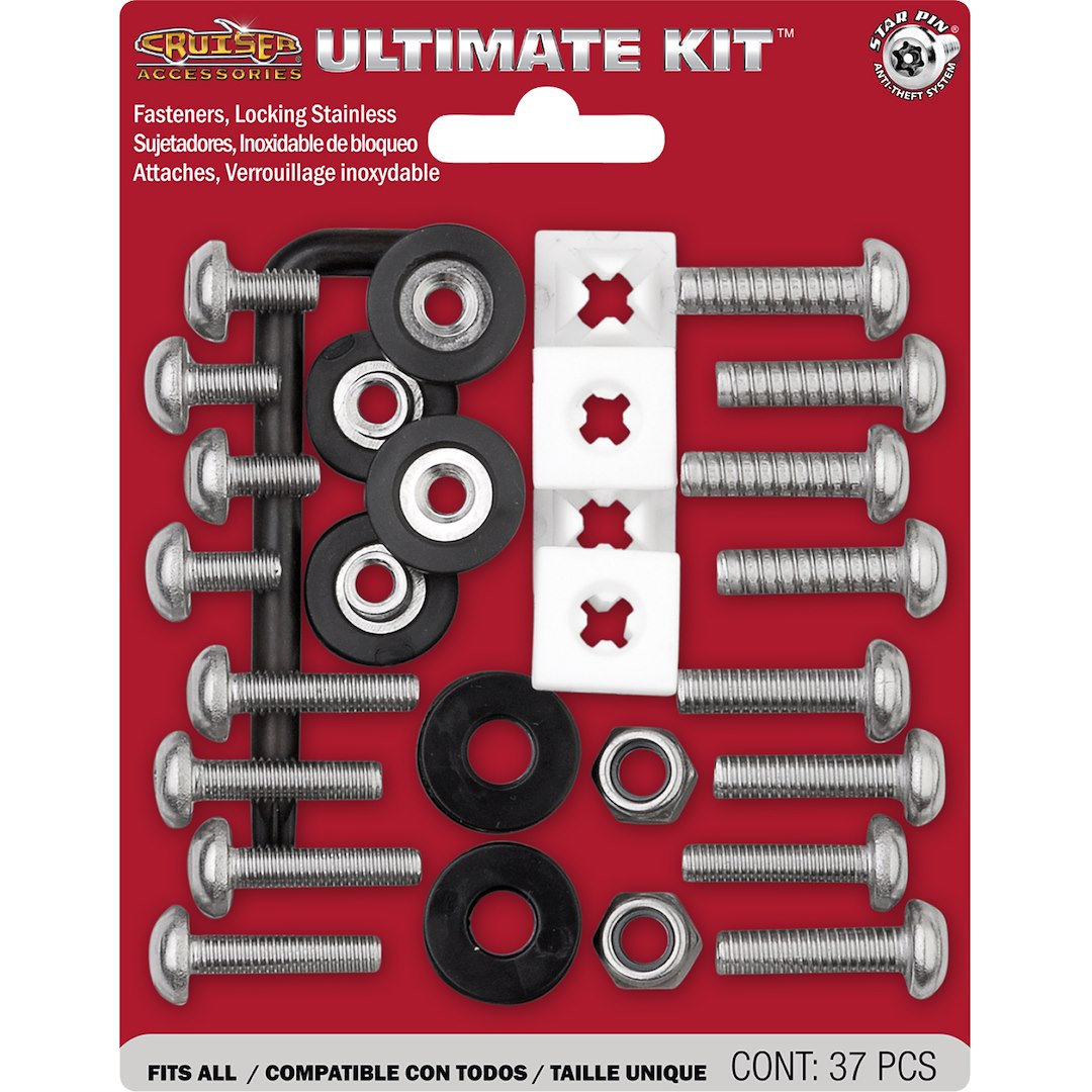 Cruiser 81500 License Plate Mounting Hardware||81500_P01-Locking-Fasteners_Ult-Kit_Stainless_Star-Pin-Inpack.Jpg||86||c3481500||2294281