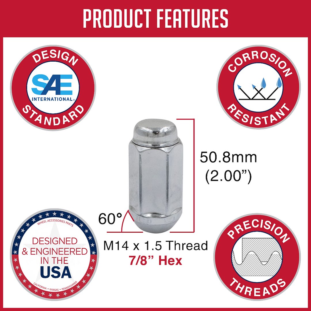 Product of Coyote Wheel Accessories 13K648 60 Degree Conical 14x1.5 Lug Nut