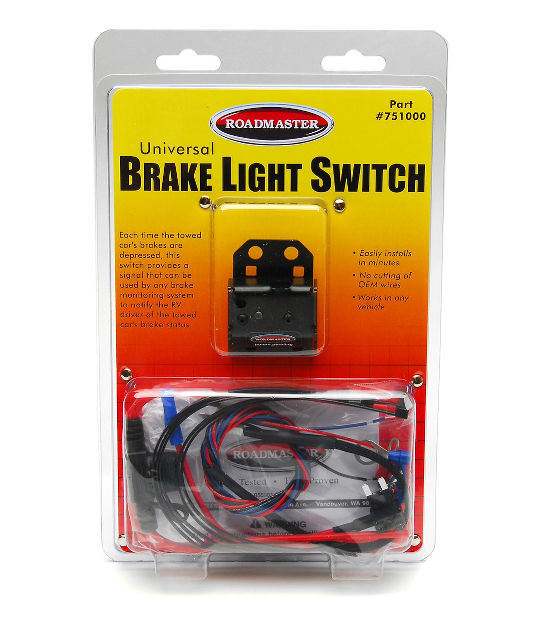 Product of Roadmaster Inc 751000 Towed Vehicle Brake Monitor Light Switch Kit