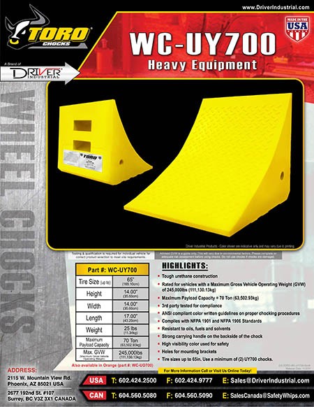 Driver Industrial Opco Llc Wc-Uy700 Wheel Chock||ds-Toro-He-Wc-Uy700-Revk.Jpg||88||drvwcuy700||1297452
