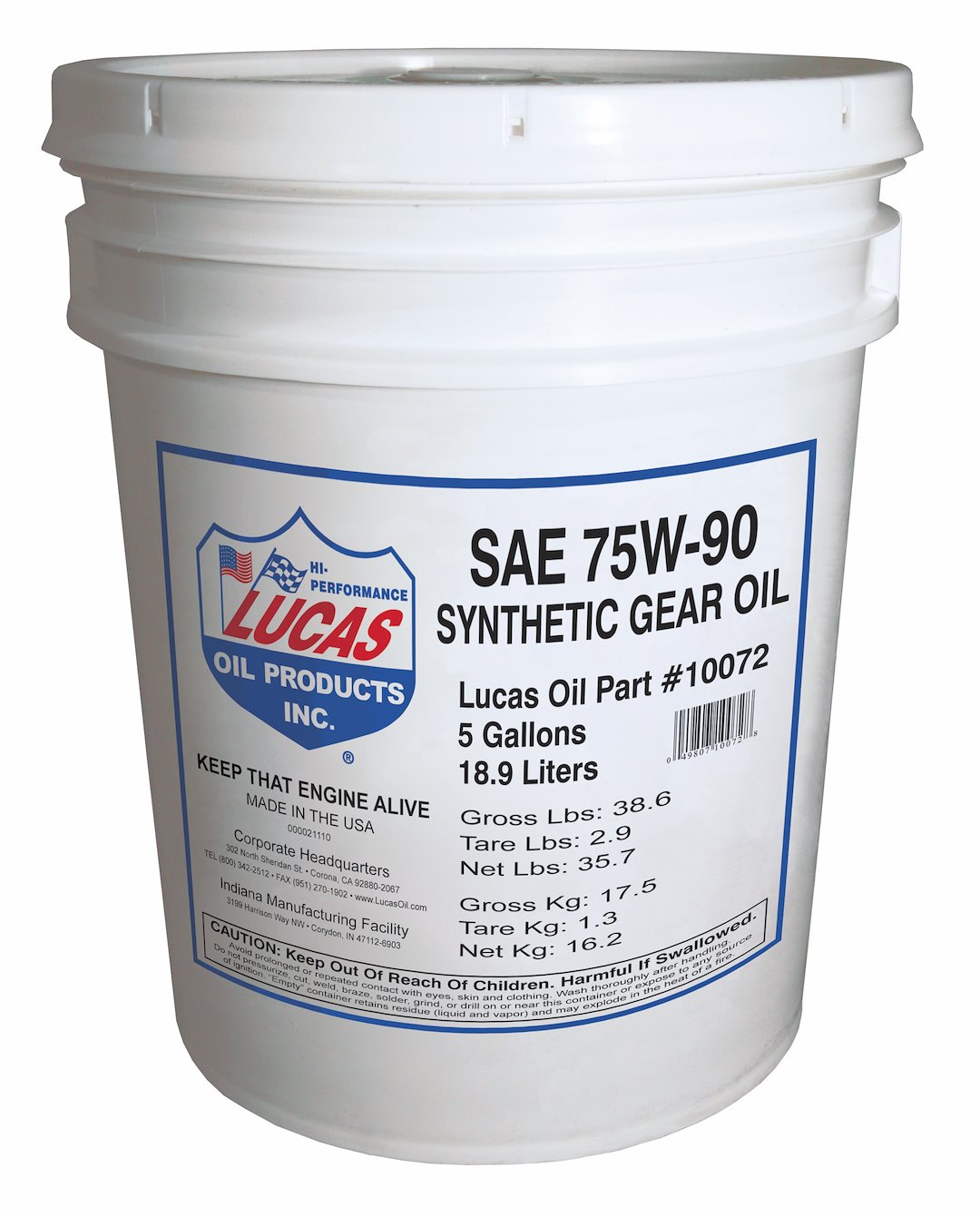 Lucas Oil 10072 Gear Oil||10072-Syn75w-90transanddiff-5gal.Jpg||85||l4410072||1258635